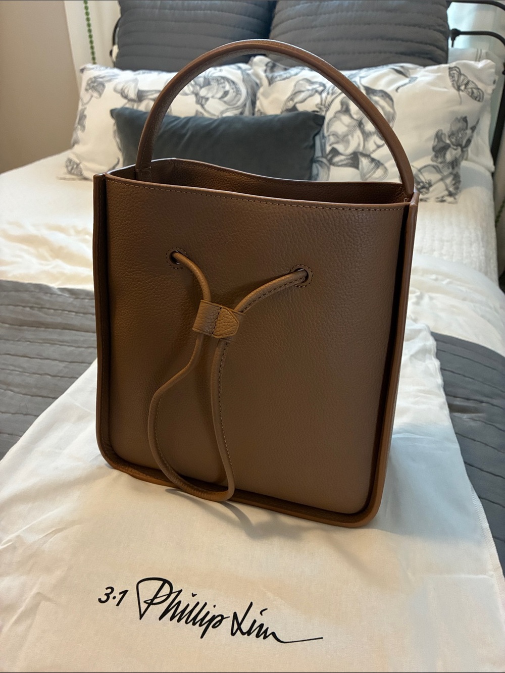 3.1 Phillip Lim Taupe Brown Pebbled Leather Drawstring Bucket Bag